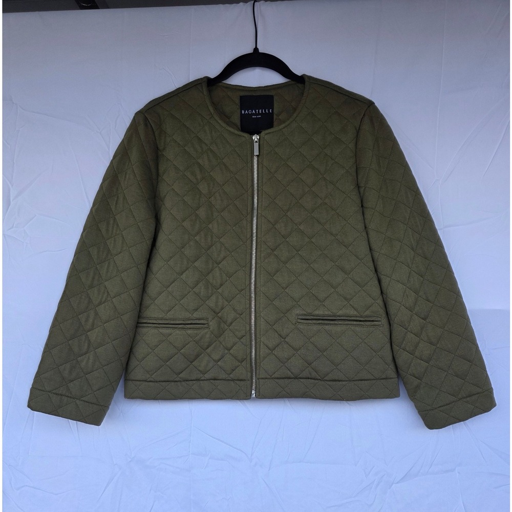 Bagatelle New York Olive Green Quilted Zip Front Jacket Womens XLP Petite NWT - Picture 1 of 9